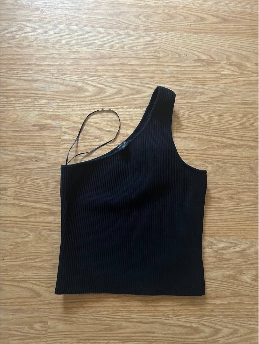 Black Ribbed One Shoulder Knit Tank Top Size Large